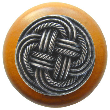 Classic Weave Wood Knob, Antique Brass, Maple Wood Finish, Antique Pewter