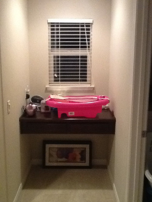 Random small builtin desk in upstairs hallway