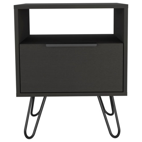 FM FURNITURE Vienna Modern Bedroom Nightstand, One Drawer, Black