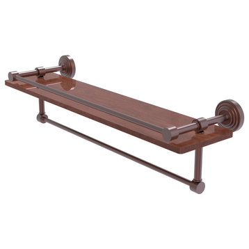 Waverly Place 22" Wood Shelf with Gallery Rail and Towel Bar, Antique Copper