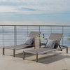 GDF Studio 3-Piece Crested Bay Gray Mesh Chaise Lounge Set With End Table, Silver Aluminum