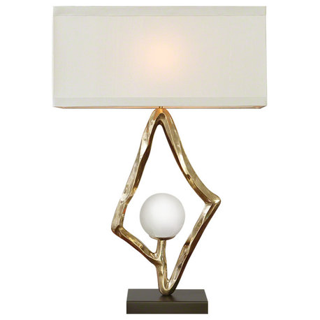 Abstract Lamp With 6" Crystal Sphere, Brass, Brass