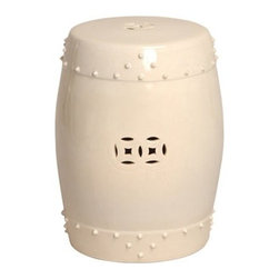 Round Cream Drum Prosperity Garden Stool - Accent And Garden Stools