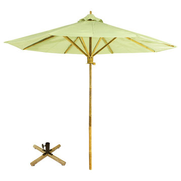 Outdoor Beach Umbrella 7 Foot Sunshade Patio Garden with Bamboo Base, Celadon