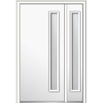 Frosted 1-Lite Fiberglass Smooth Door With Sidelite, 53"x81.75", LH In-Swing