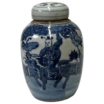 Chinese Blue White Ceramic Kid Kirin Graphic Container Urn Jar Hws3122