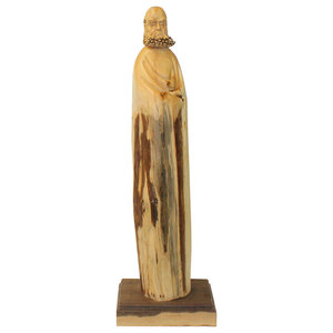 Chinese Cypress Raw Wood Carved Abstract Birds Theme Display 
