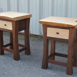 Live Edge Maple King Sized Bed with Walnut Posts and Matching Nightstands - Bedroom Furniture Sets