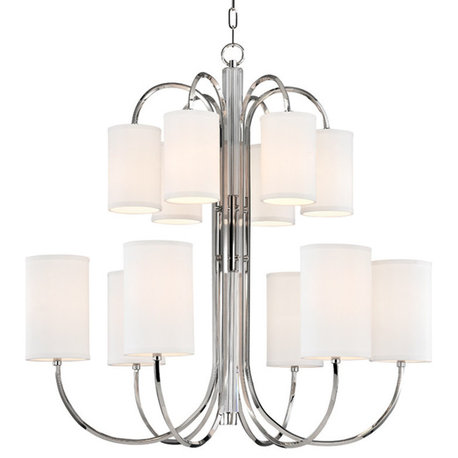 Junius, 12 Light, Chandelier, Polished Nickel Finish, White Glass