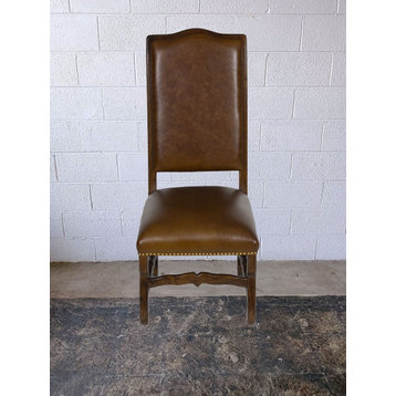 Classic Dining Chair, Camel Color Leather, Set of 7