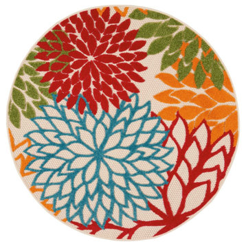 Nourison Aloha 4' x Round Green Tropical Area Rug