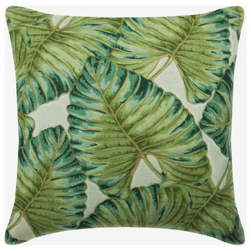 26"x26" Leaf Zardosi Embroidery Green Cotton Cushion Cover - Tropical Breeze