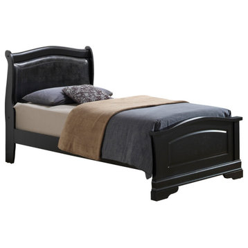 Louis Philippe Upholstered Twin Panel Bed, Black
