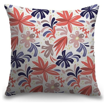 "Orange And Blue Floral" Outdoor Pillow 18"x18"
