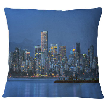 Vancouver Downtown in Evening Throw Pillow, 16"x16"