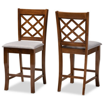 Baxton Studio Aria Gray Upholstered Walnut Wood 2-Piece Pub Chair Set