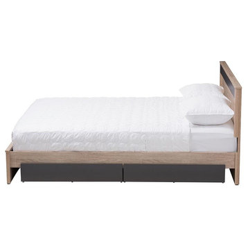 Jamie Two-Tone Oak and Gray Wood 2-Drawer Queen Storage Platform Bed