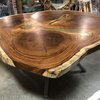 Natural / Live Edge Wood Slab Table, XL Round, Cross Cut, Steel Pedestal Base