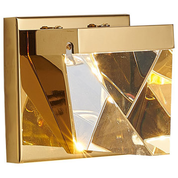 Brass Iron LED Wall Sconce With A Clear Triangular Crystal