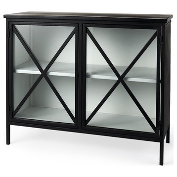 Slender Sleek Black Two Door Glass Cabinet