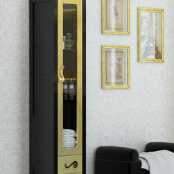Macral Venezia 16 and 1/8 inches. tall linen cabinet. Black-gold fantasy - Bathroom Cabinets