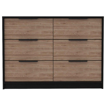 Marion Slide And Pull Dresser, With 6 Drawers Black Wengue/Pine Color