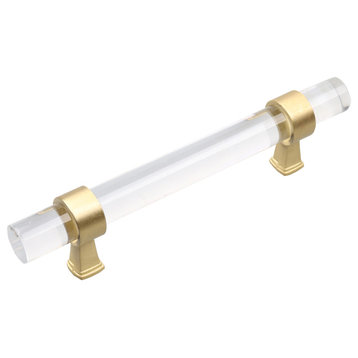 3-3/4" Center Clear Acrylic Cabinet Drawer Pull, Set of 10, Satin Gold