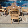 5-Piece Teak Dining Set, 48" Round Butterfly Table, 4 Lua Stacking Arm Chairs