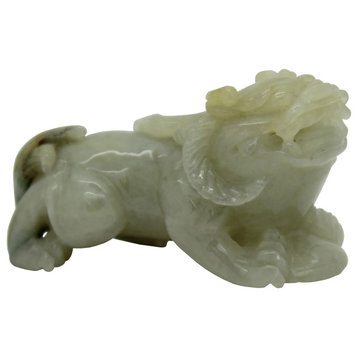 Hand Carved Natural Green & Yellow Jade Feng Shui Lucky Pixiu Figure Pendant