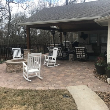 Open Gable Patio Cover, Outdoor Kitchen, Deck, Firepit and Paver Patio