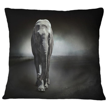 Large Elephant On Black Animal Throw Pillow, 18"x18"