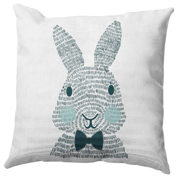 Monochrome Bunny Easter Decorative Throw Pillow, Ocean Abyss Green, 16x16"