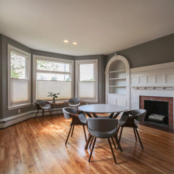 Shared workspace, custom interior trim, live-edge side table