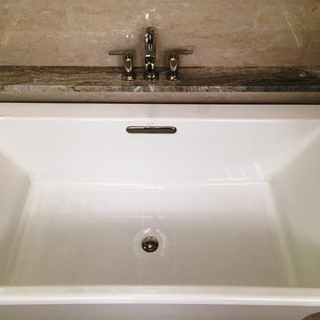 MASTER BATHROOM - Free Standing Tub / Crema Marfil Tile / White Reef Granite