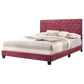Suffolk Cherry Tufted Velvet Upholstered King Panel Bed