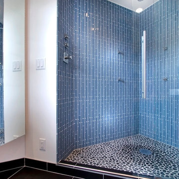 A beautiful, blue bathroom by Partners 4, Design in Minneapolis.
