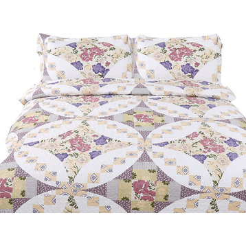 Wisteria Roses Patchwork Quilt Set, Twin