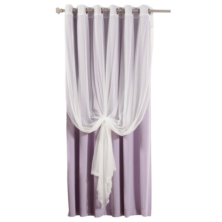 Wide Width Tulle Sheer Lace Blackout 2-Piece Curtain Set, Lavender