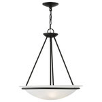 Livex Lighting - Livex Lighting Black 3-Light Pendant Chandelier - This three light pendant features a lustrous black finish with light glowing from within the large white alabaster glass bowl shape shade. complete a kitchen or dining room with this beautiful pendant.