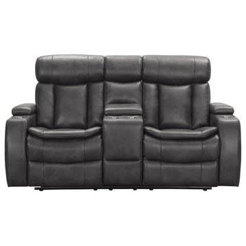 Marley Leather Power Reclining Console Loveseat, Power Headrest, Gray
