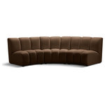 Meridian Furniture - Infinity Channel Tufted Velvet Modular Chair, Brown, 3 Piece - Create a seating group that works for every possible situation with this Infinity modular sofa and other pieces in the Infinity collection. Upholstered in soft Brown velvet material that feels great against the skin and offers long-wearing beauty, this piece fits with other Infinity items for an infinite number of combinations that get your seating requirements just right but that look just as nice when used on their own.