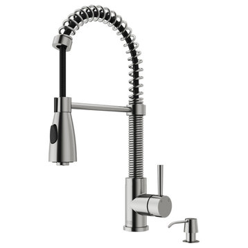 VIGO Brant Pull-Down Kitchen Faucet, Stainless Steel, With Soap Dispenser