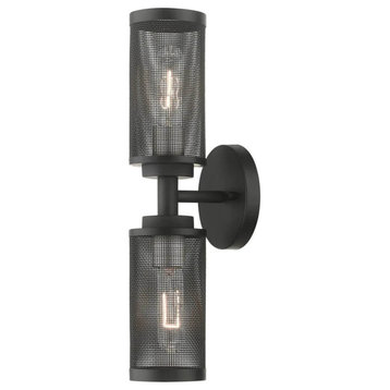 2 Light 17" Tall Wall Sconce, Black-Brushed Nickel Accents