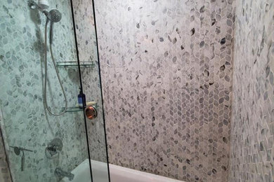 Bathroom - small contemporary black and white tile and marble tile bathroom idea in Columbus