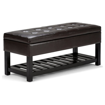 Wide Rectangle Ottoman Bench with Open Bottom in Tanners Brown Tufted Footrest