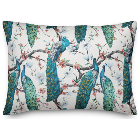 Peacock, Floral Branches 3 14x20 Spun Poly Pillow