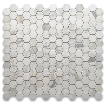 Tumbled Calacatta Gold Calcutta Marble 3 inch Hexagon Mosaic Tile, 1 sheet