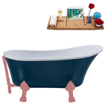 55" Streamline N356PNK-PNK Clawfoot Tub and Tray With External Drain