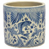 Vintage Style Blue and White Porcelain Fish Motif Flower Pot 7"
