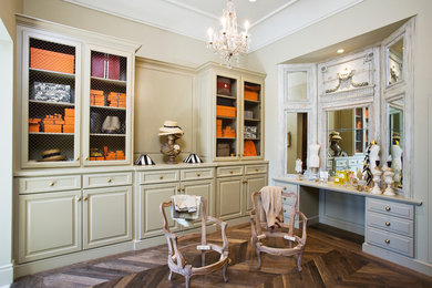 Inspiration for a large timeless master bathroom remodel in Orange County with raised-panel cabinets and light wood cabinets